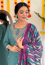 Load image into Gallery viewer, Teal Viscose Readymade Pakistani Suit
