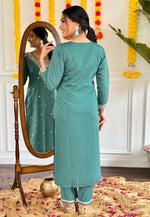 Load image into Gallery viewer, Teal Viscose Readymade Pakistani Suit
