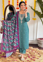 Load image into Gallery viewer, Teal Viscose Readymade Pakistani Suit
