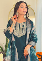 Load image into Gallery viewer, Teal Viscose Readymade Pakistani Suit
