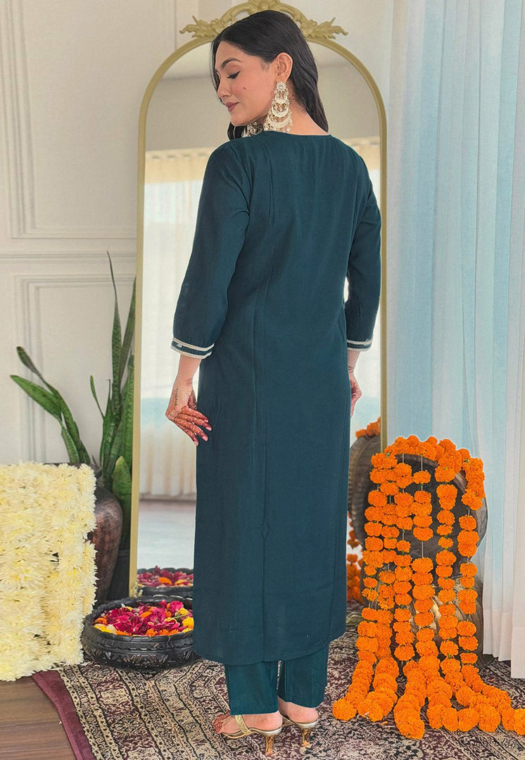 Teal Viscose Readymade Pakistani Suit