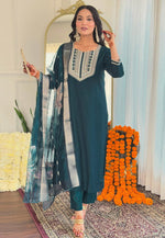 Load image into Gallery viewer, Teal Viscose Readymade Pakistani Suit
