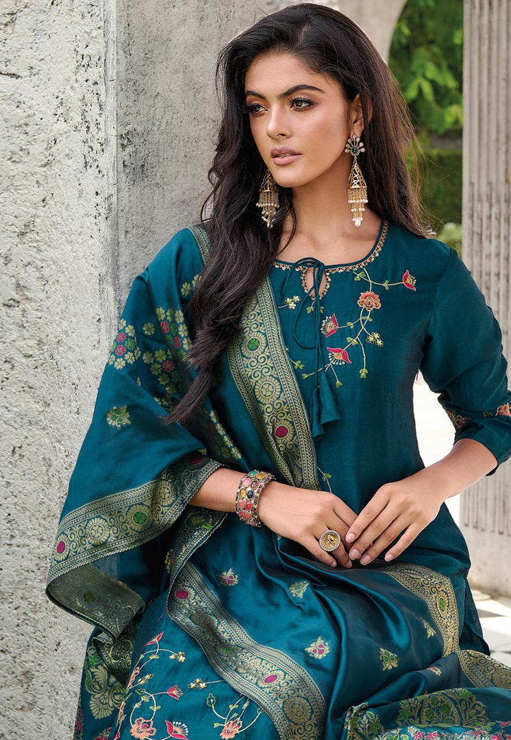 Teal Viscose Readymade Pakistani Suit