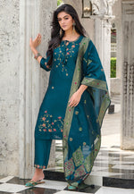 Load image into Gallery viewer, Teal Viscose Readymade Pakistani Suit
