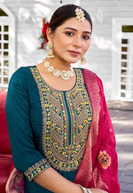 Load image into Gallery viewer, Teal Viscose Readymade Pant Style Suit

