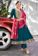 Load image into Gallery viewer, Teal Viscose Readymade Pant Style Suit
