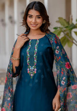 Load image into Gallery viewer, Teal Viscose Readymade Pant Style Suit
