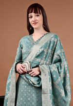 Load image into Gallery viewer, Teal Viscose Shimmer Readymade Pant Style Suit
