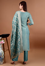 Load image into Gallery viewer, Teal Viscose Shimmer Readymade Pant Style Suit
