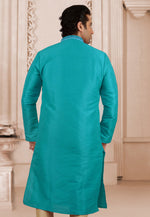 Load image into Gallery viewer, Turquoise Dupion Silk Kurta Pajama

