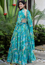 Load image into Gallery viewer, Turquoise Georgette Floral Lehenga Choli
