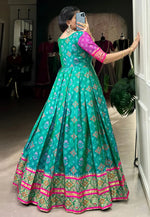 Load image into Gallery viewer, Turquoise Jacquard Silk Printed Gown
