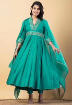 Load image into Gallery viewer, Turquoise Rayon Readymade Anarkali Suit
