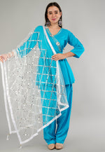 Load image into Gallery viewer, Turquoise Rayon Readymade Patiala Suit
