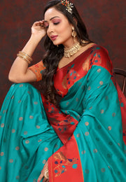 Turquoise Silk Paithani Saree
