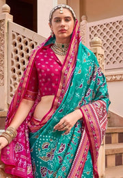 Turquoise Silk Saree With Blouse