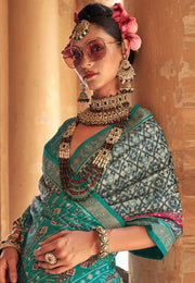 Turquoise Silk Saree With Blouse