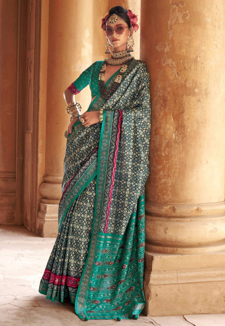 Turquoise Silk Saree With Blouse