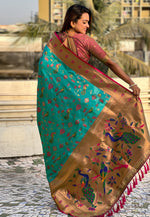 Load image into Gallery viewer, Turquoise Silk Saree With Blouse

