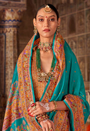 Turquoise Silk Saree With Blouse