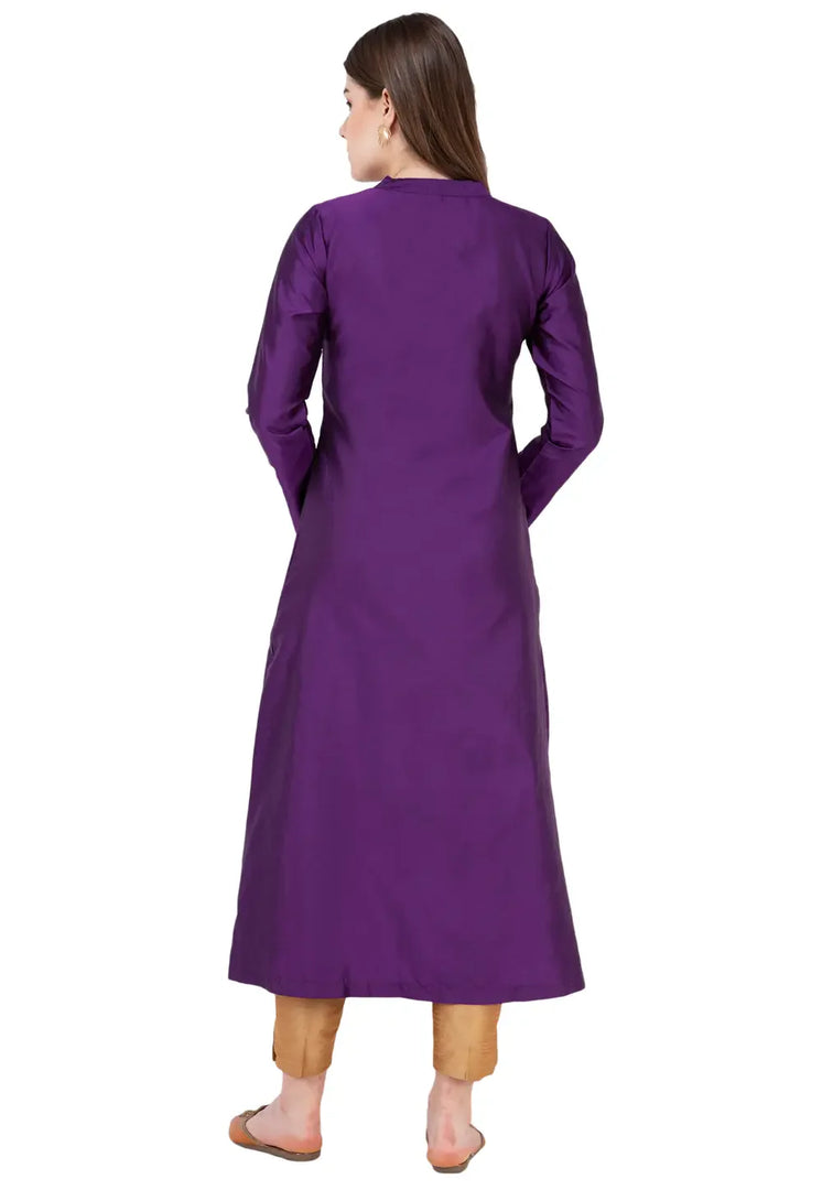 Violet Art Silk Kurta Set With Pent