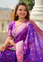 Load image into Gallery viewer, Violet Banarasi Silk Saree

