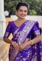 Load image into Gallery viewer, Violet Banarasi Silk Saree With Blouse
