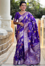 Load image into Gallery viewer, Violet Banarasi Silk Saree With Blouse
