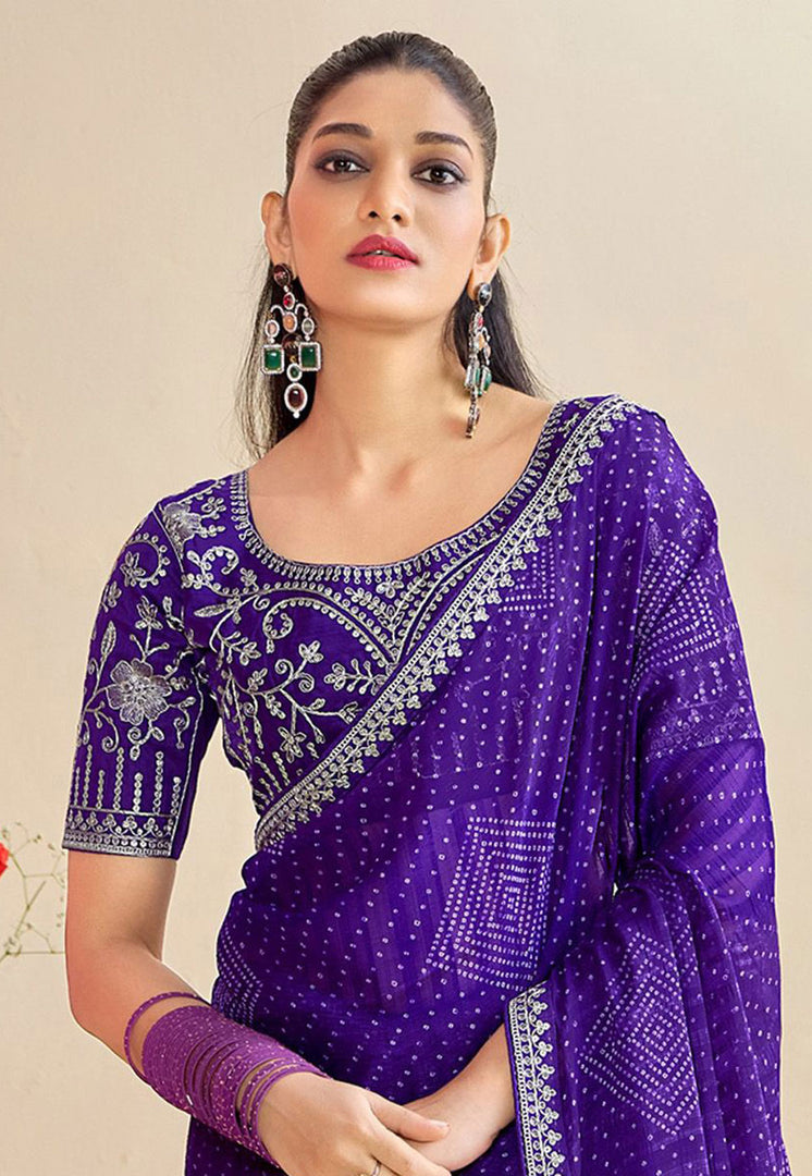 Violet Chiffon Saree With Blouse