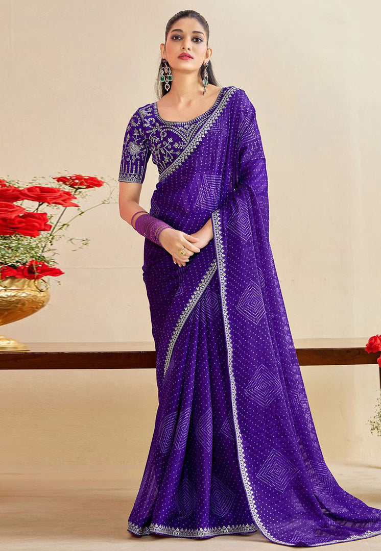Violet Chiffon Saree With Blouse