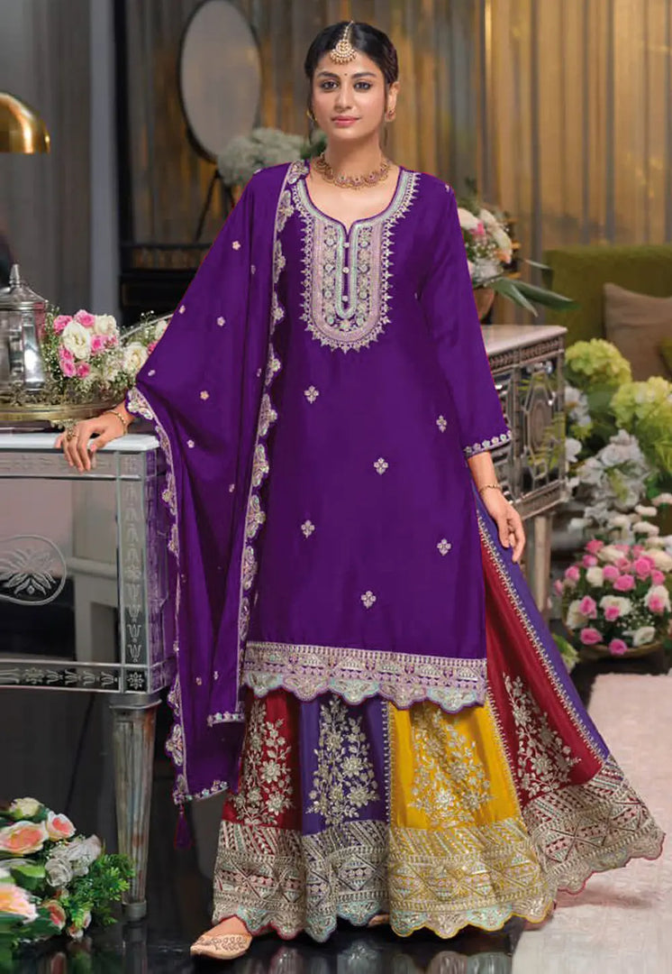 Violet Chinon Indo Western Lehenga Choli