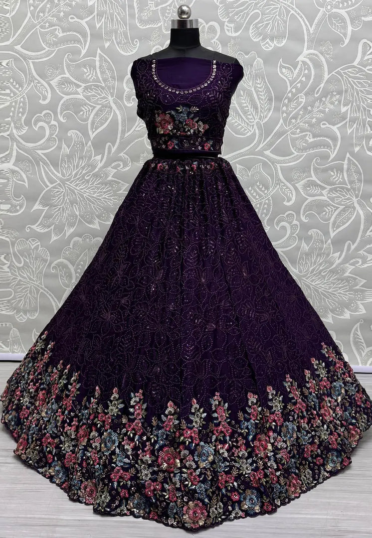 Violet Chinon Lehenga Choli
