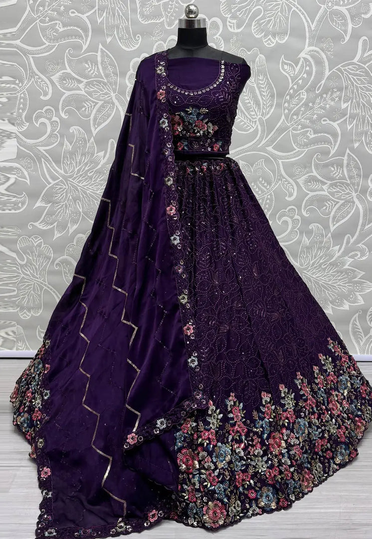 Violet Chinon Lehenga Choli