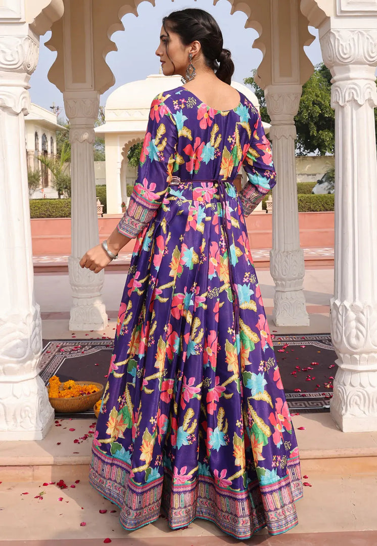 Violet Chinon Silk Anarkali Suit