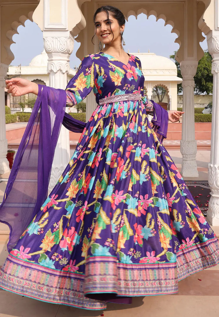 Violet Chinon Silk Anarkali Suit
