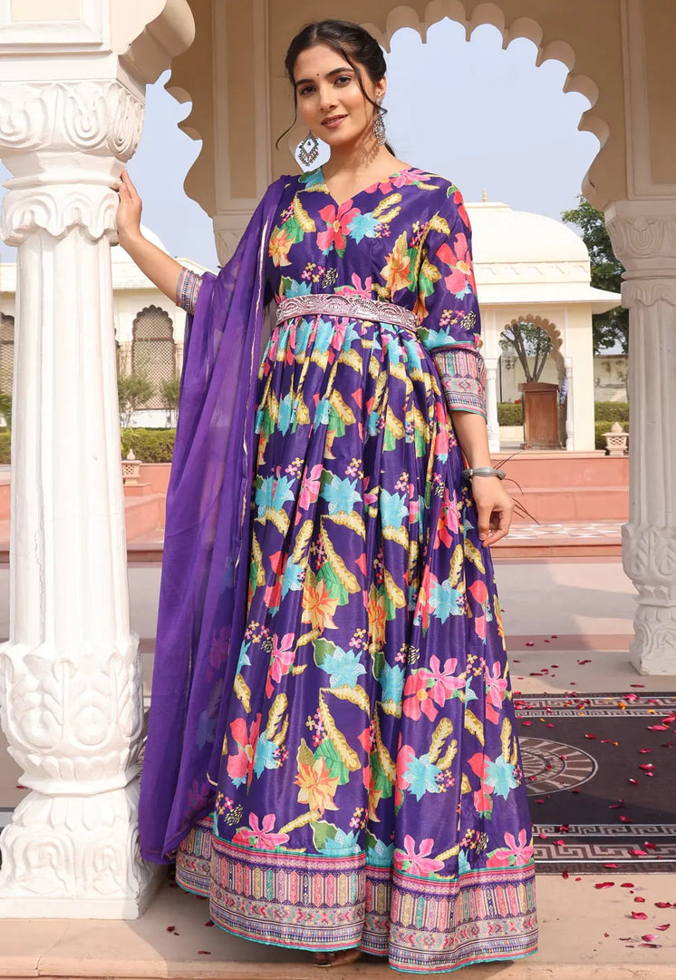 Violet Chinon Silk Anarkali Suit