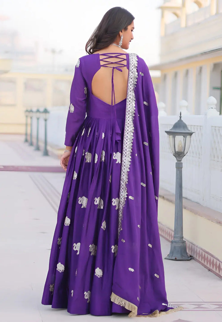 Violet Faux Georgette Readymade Long Anarkali Suit