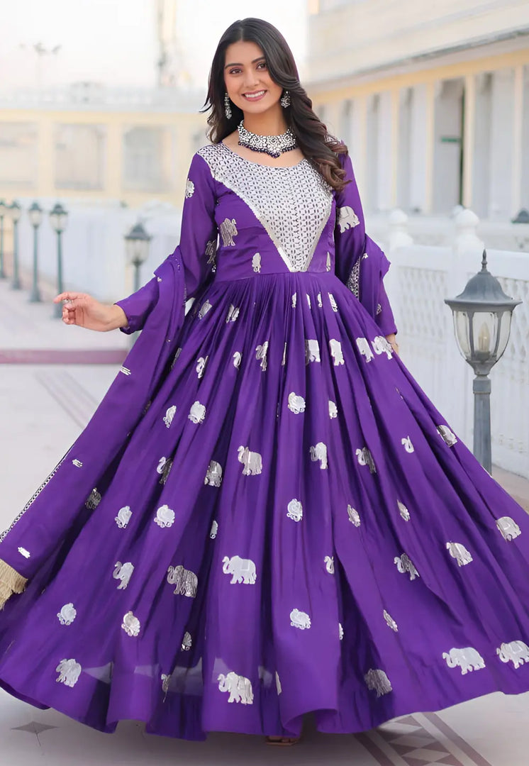 Violet Faux Georgette Readymade Long Anarkali Suit