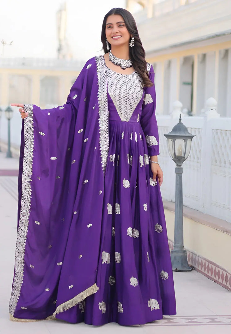 Violet Faux Georgette Readymade Long Anarkali Suit