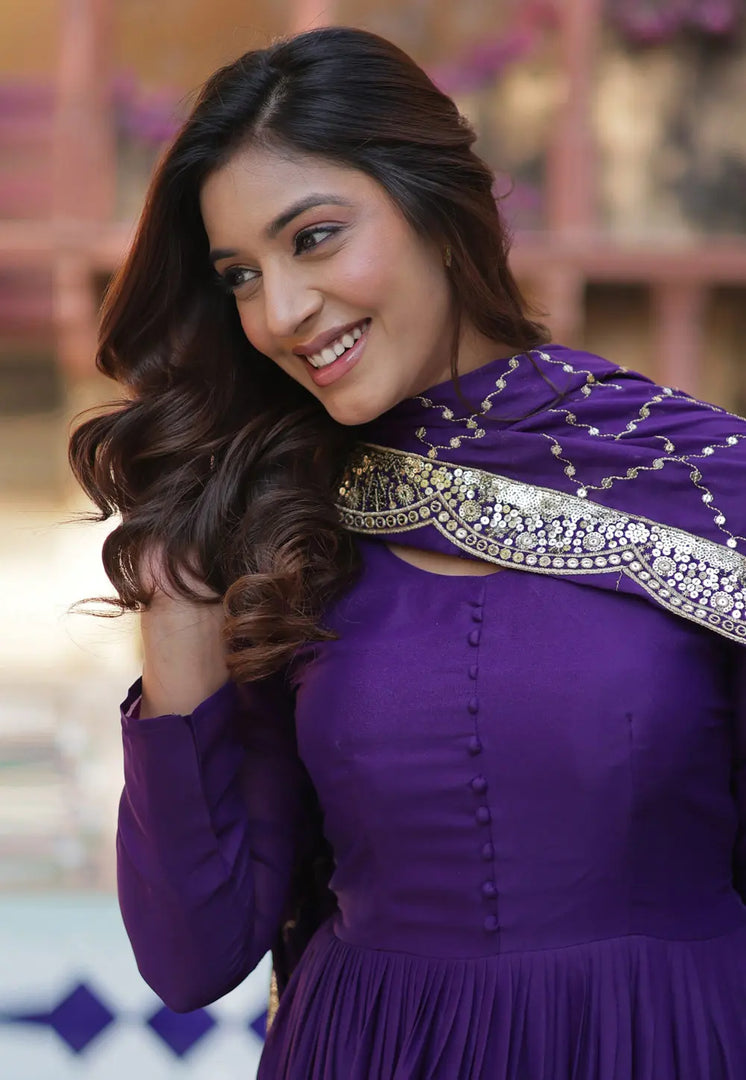 Violet Georgette Readymade Anarkali Suit