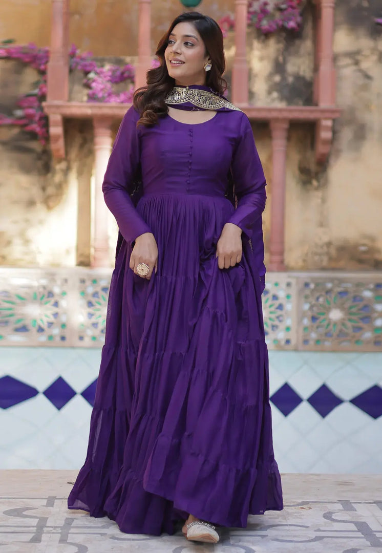 Violet Georgette Readymade Anarkali Suit