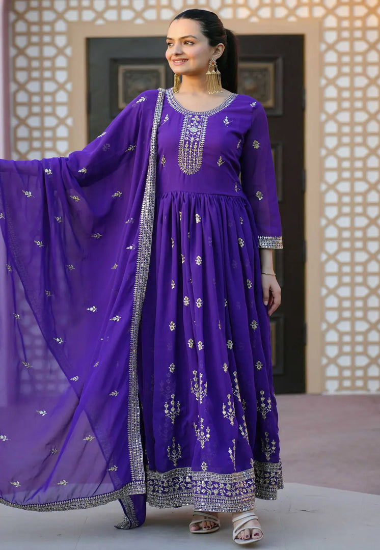 Violet Georgette Readymade Anarkali Suit