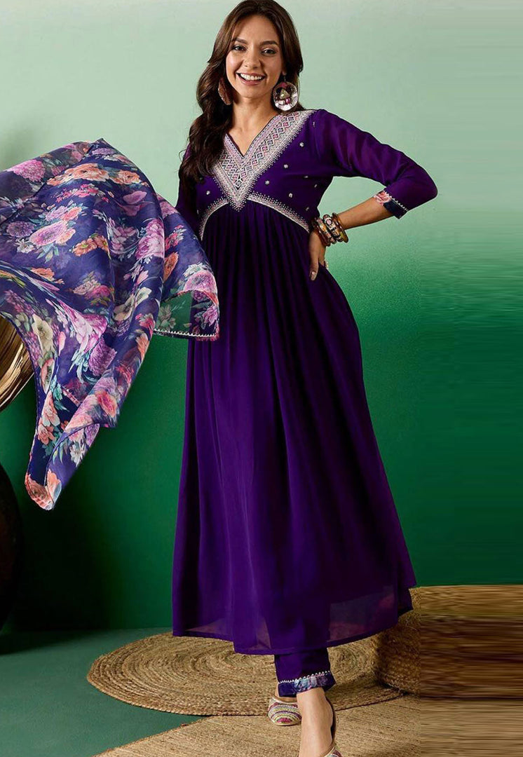 Violet Georgette Readymade Anarkali Suit