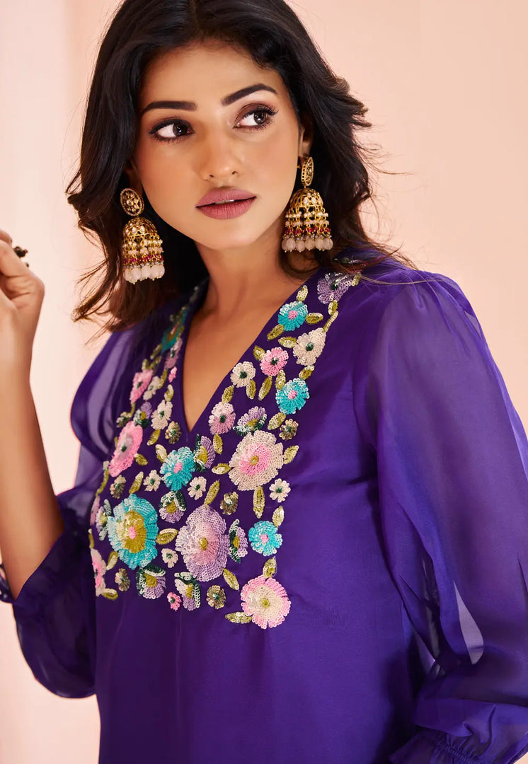 Violet Organza Kurta Set With Pent