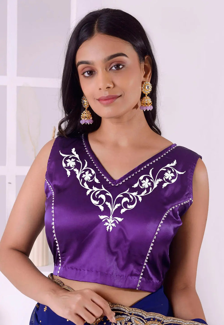 Violet Satin Silk Readymade Blouse