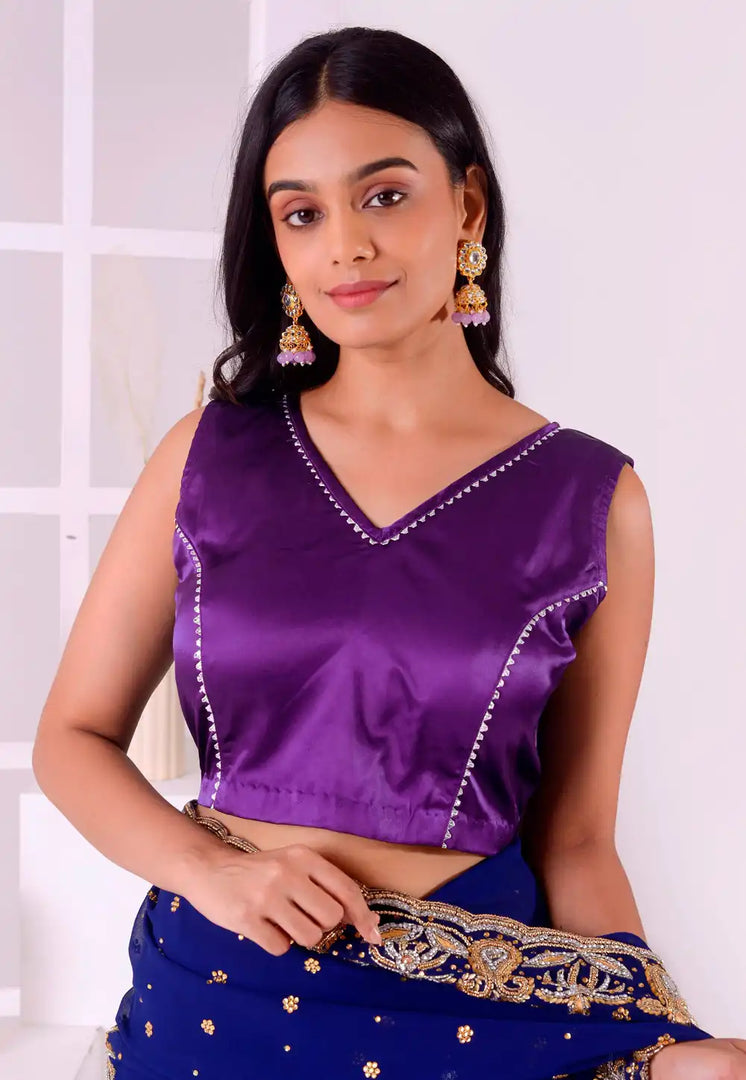 Violet Satin Silk Readymade Blouse