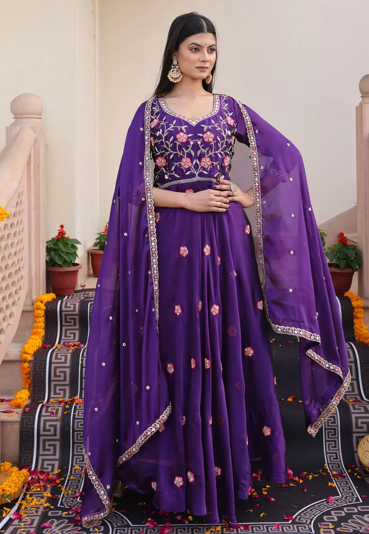 Violet Silk Anarkali Suit