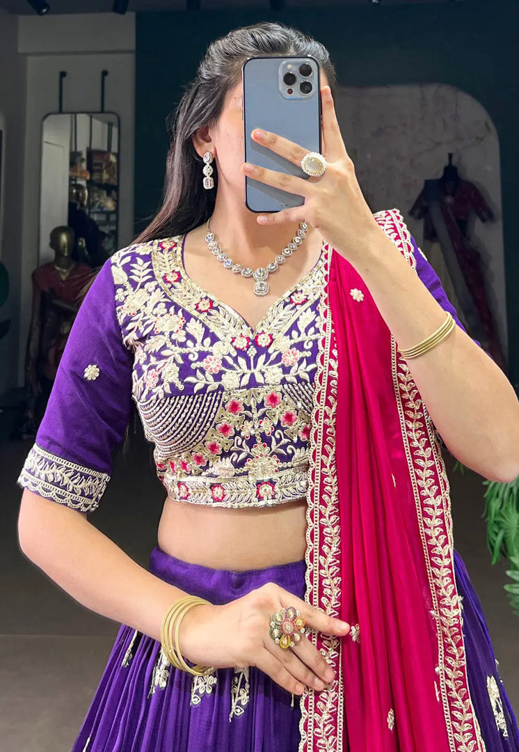 Violet Silk Circular Lehenga Choli