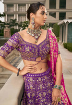Load image into Gallery viewer, Violet Silk Lehenga Choli For Wedding
