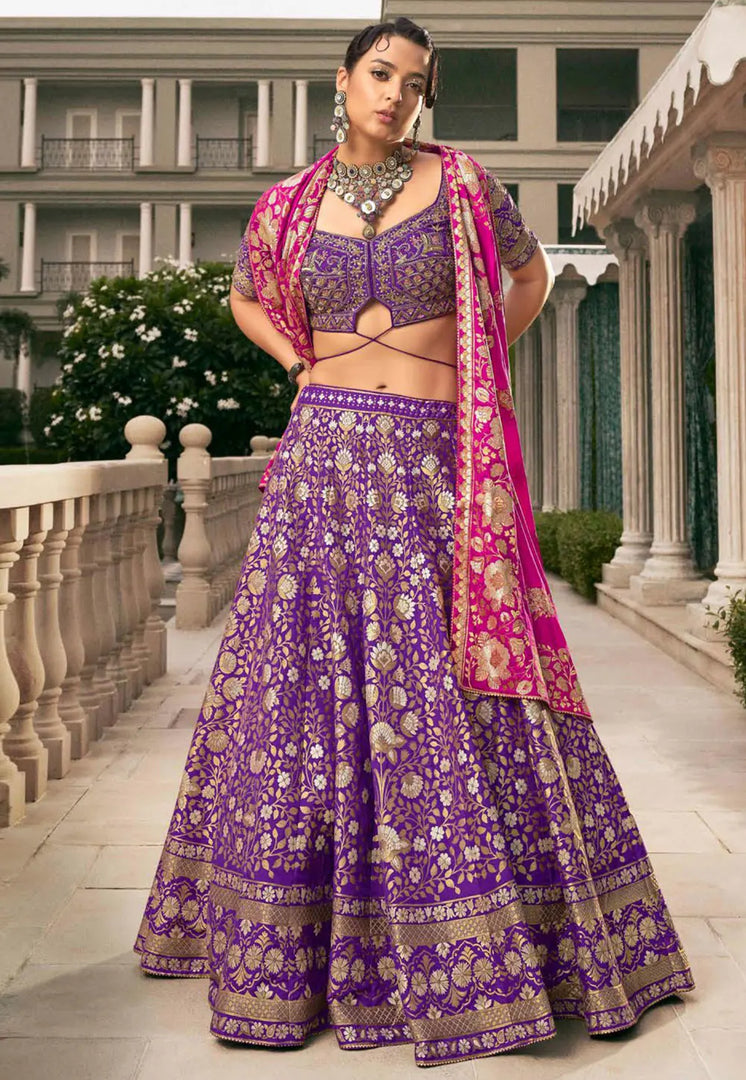Violet Silk Lehenga Choli For Wedding